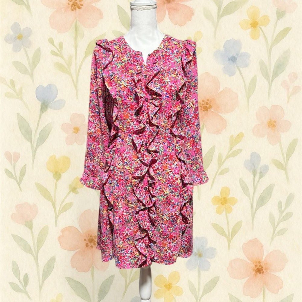 Gap Pink Speckled Ruffle Front Dress Women’s Size M Multicolor Beach Vacation